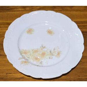 Antique Carlsbad China Austria Yellow Floral Plate Scalloped Gold Trim Victoria